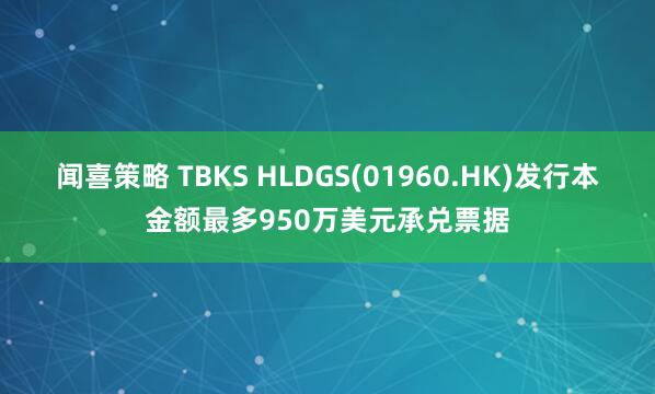 闻喜策略 TBKS HLDGS(01960.HK)发行本金额最多950万美元承兑票据