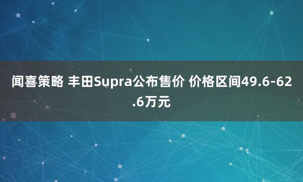 闻喜策略 丰田Supra公布售价 价格区间49.6-62.6万元