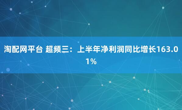 淘配网平台 超频三:上半年净利润同比增长163.01%